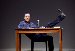 Daniel MacIvor in Who Killed Spalding Gray – Part of 2016 High Performance Rodeo foot in air - Photo by Guntar Kravis